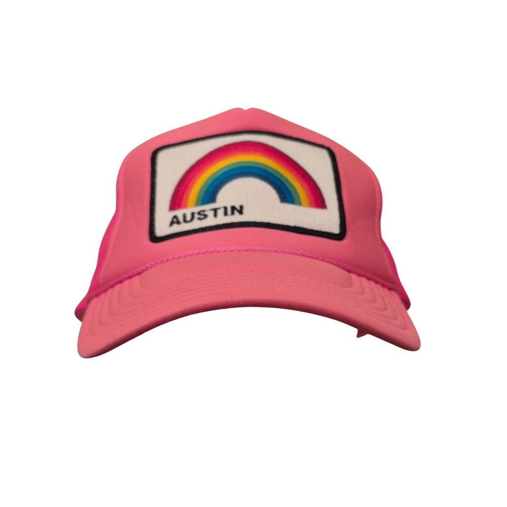 Aviator Nation Austin Rainbow Patch Trucker Hat Neon Pink Snapback Mesh Cap